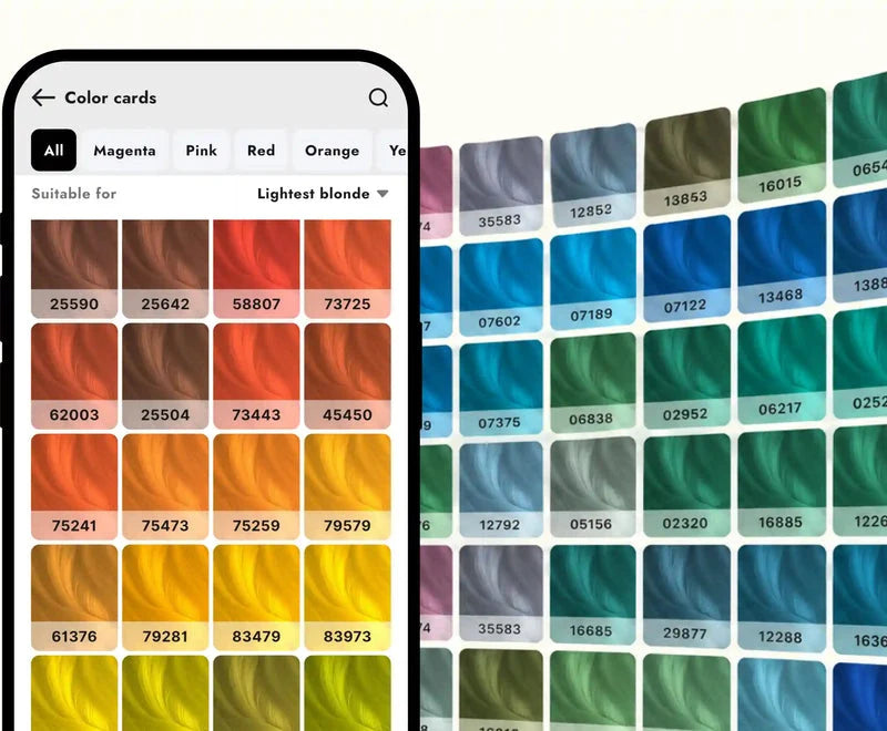 ColorBox app color cards and hair shade swatches