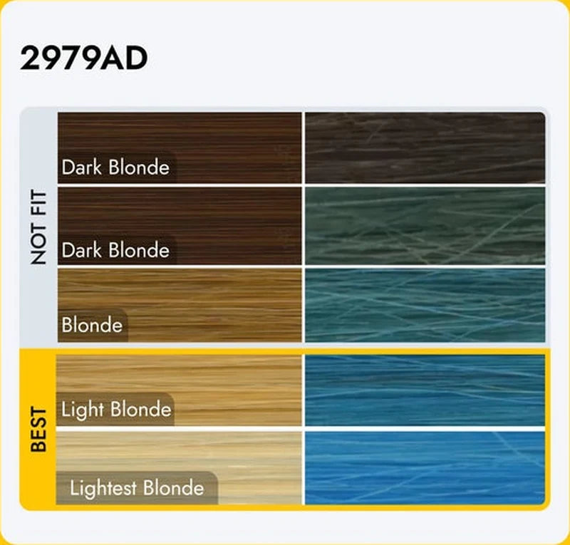 Shade 2979AD on dark blonde, blonde, light blonde and lightest blonde starting hair